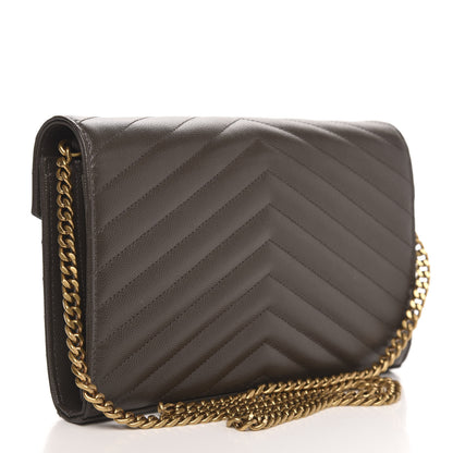 Saint Laurent Grain De Poudre Matelasse Chevron Monogram Chain Wallet Pebble 3 of 10
