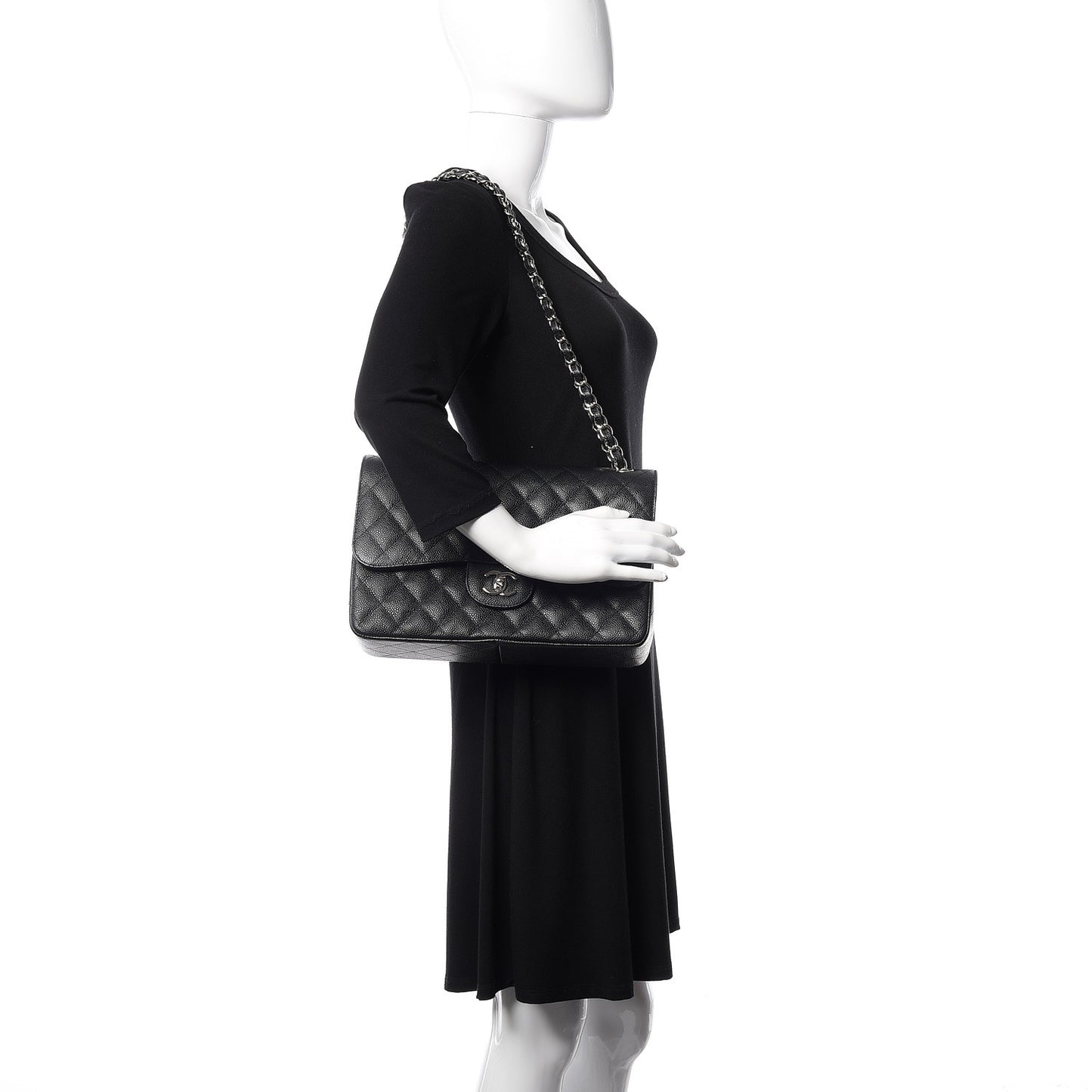 Caviar Quilted Jumbo Double Flap Black