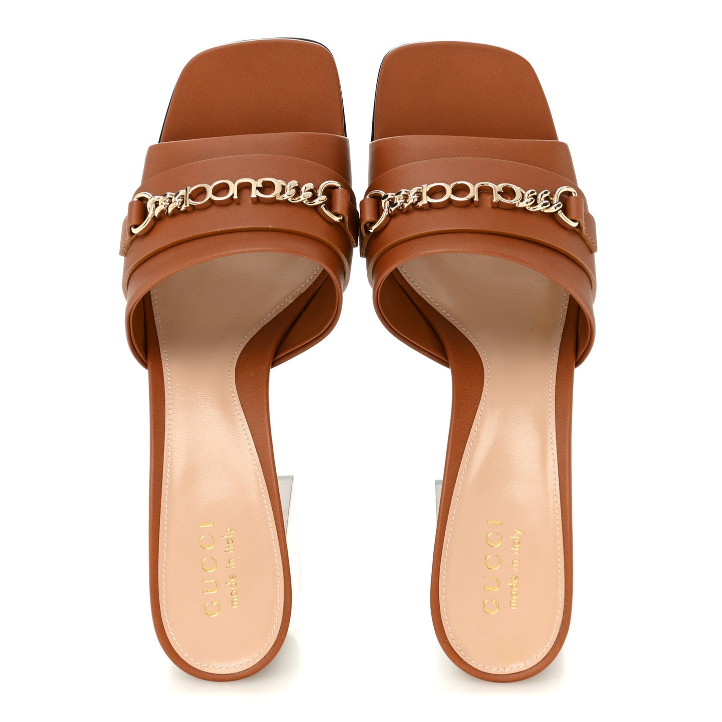 Calfskin Signoria 75mm Slide Sandals 39 Harness Brown