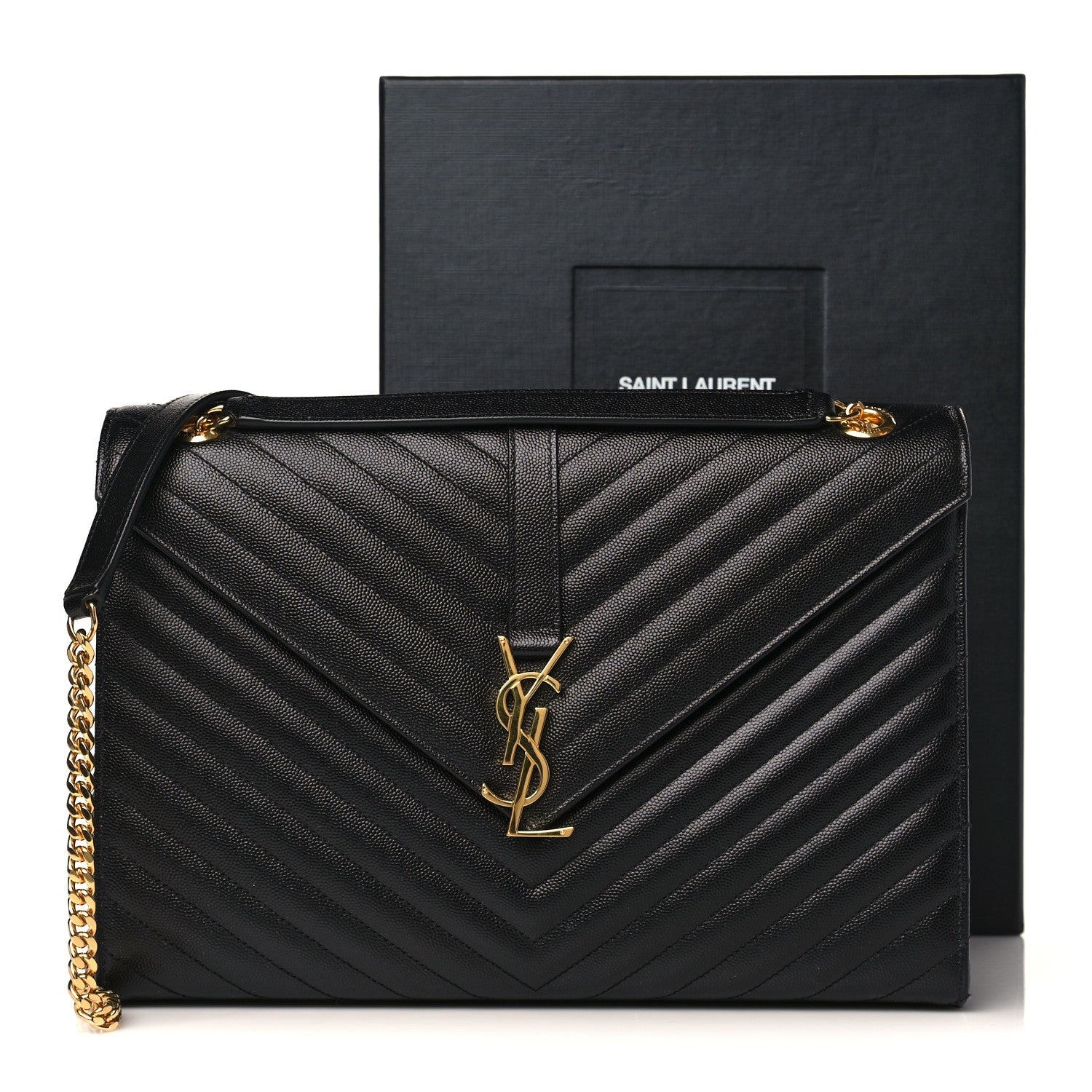 Saint Laurent Grain De Poudre Matelasse Chevron Large Monogram Satchel Black 10 of 10