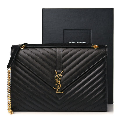 Saint Laurent Grain De Poudre Matelasse Chevron Large Monogram Satchel Black 10 of 10