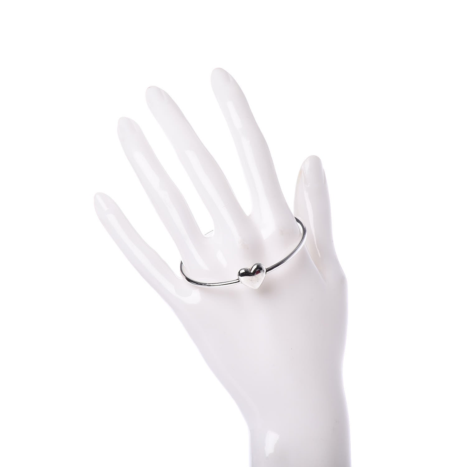 Tiffany Sterling Silver Puffy Heart Bangle Bracelet 2 of 5
