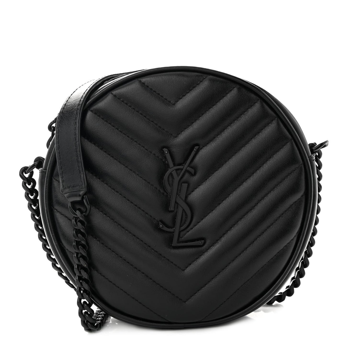 Calfskin Matelasse Chevron Round Vinyle Camera Bag Black