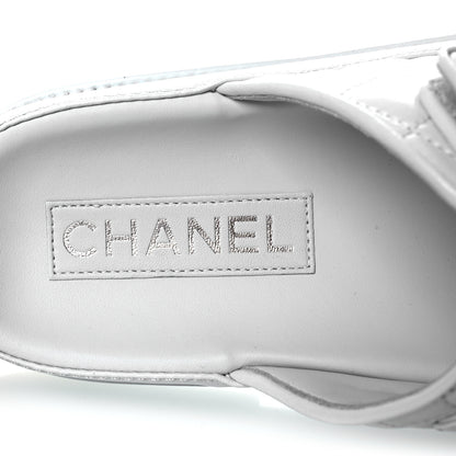 Chanel Laminated Lambskin Quilted Velcro Dad Chain CC Slide Sandals 37.5 Light Blue 9 of 10