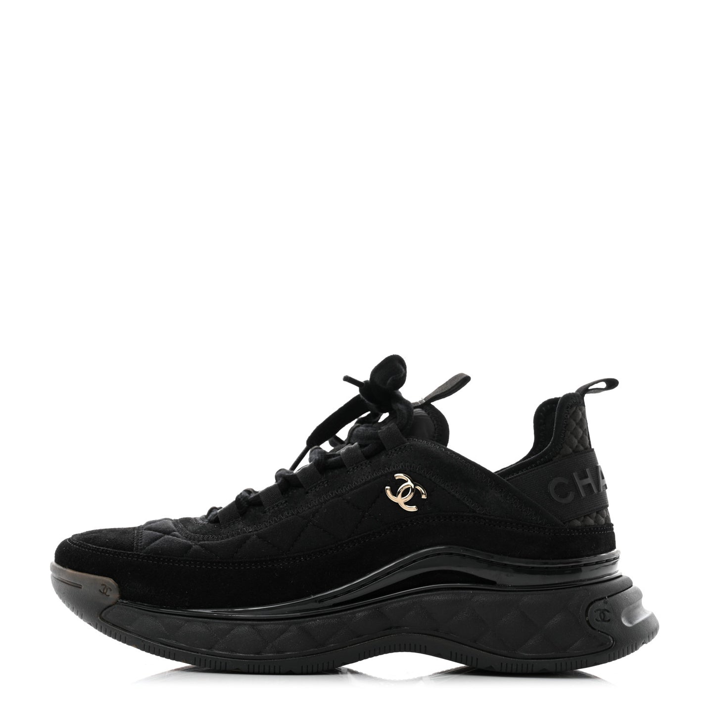 Suede Calfskin Mixed Fibers CC Sneakers 38.5 Black