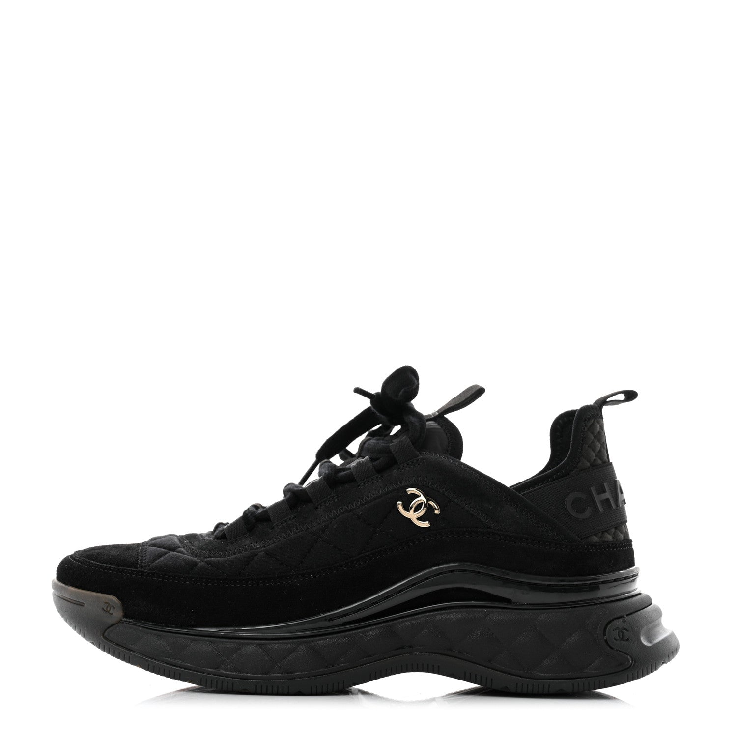 Chanel Suede Calfskin Mixed Fibers CC Sneakers 38.5 Black 1 of 9