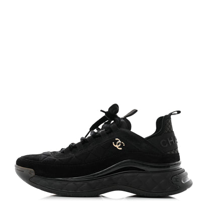 Chanel Suede Calfskin Mixed Fibers CC Sneakers 38.5 Black 1 of 9