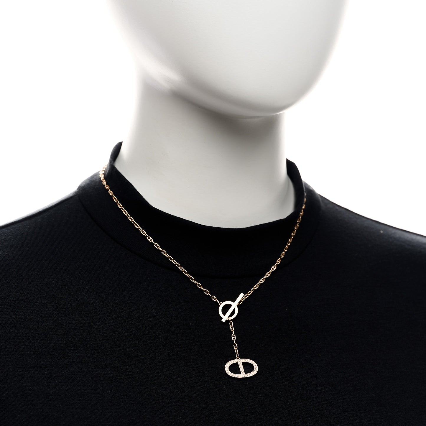 18K Rose Gold Diamond GM Chaine D'Ancre Contour Pendant Necklace ST
