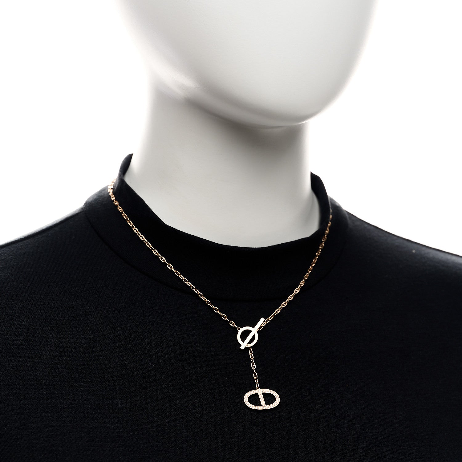 Hermes 18K Rose Gold Diamond GM Chaine D'Ancre Contour Pendant Necklace ST 2 of 6