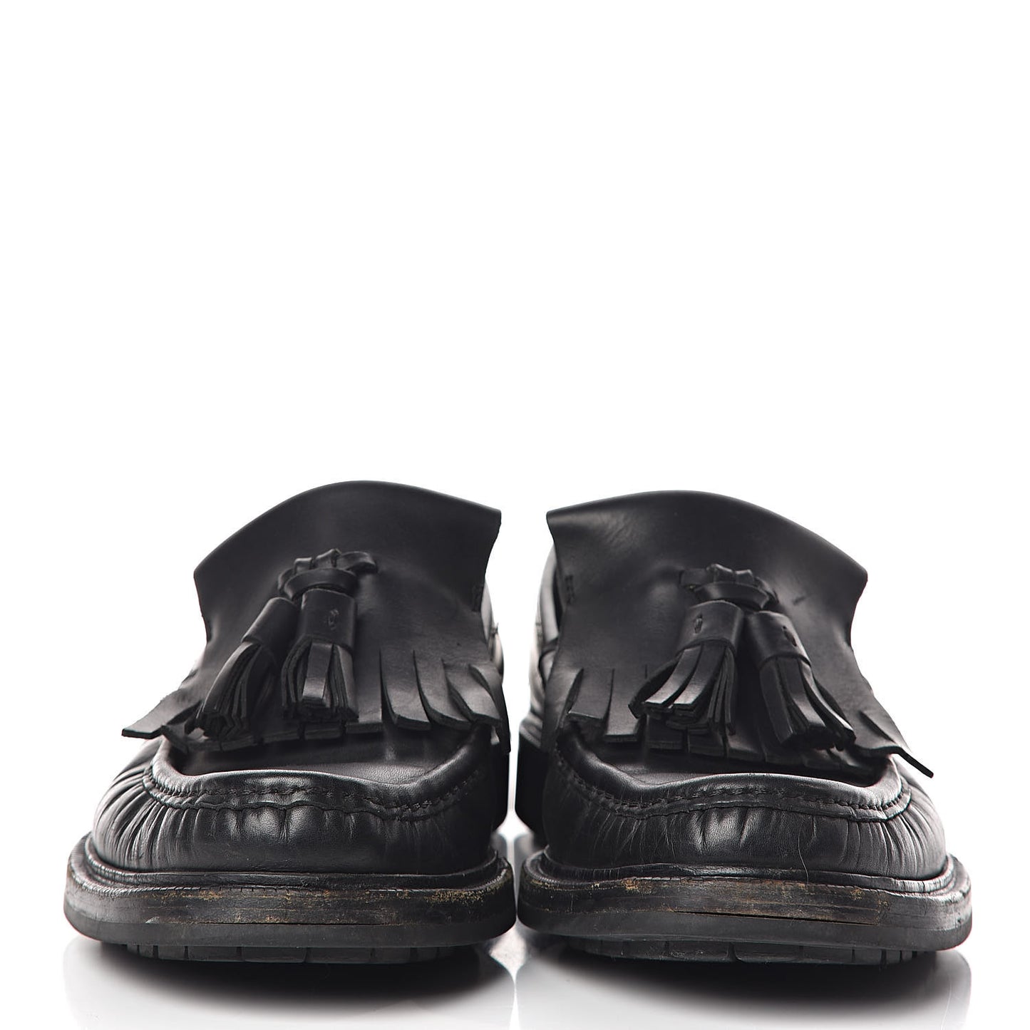 Calfskin Mens Tassel Fringe Loafers 7.5 Black