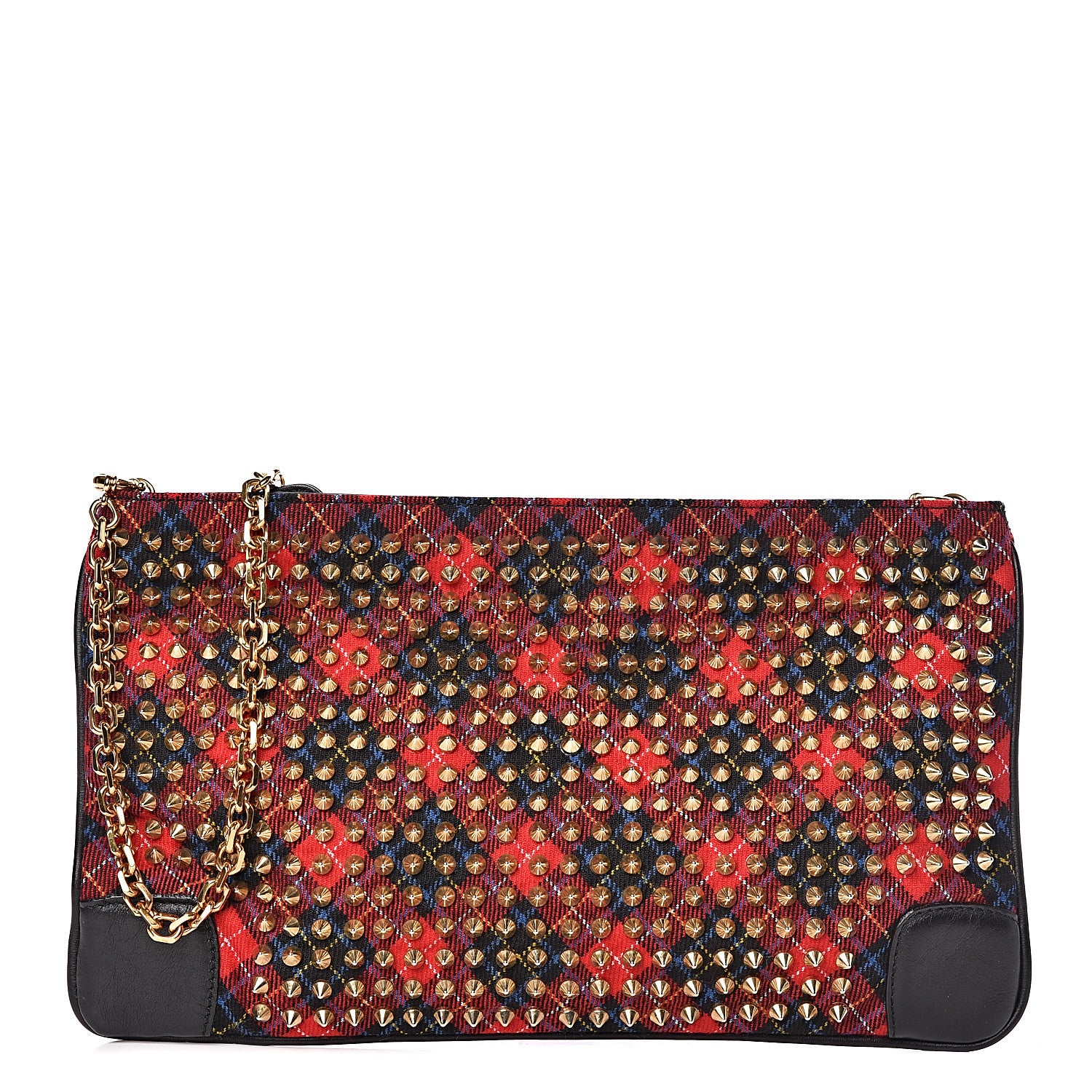 Christian Louboutin Calfskin Tartan Studded Loubiposh Clutch 1 of 10