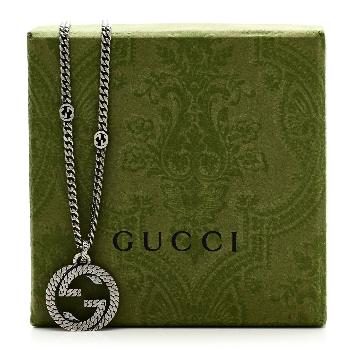 Sterling Silver Textured Interlocking G Pendant Necklace