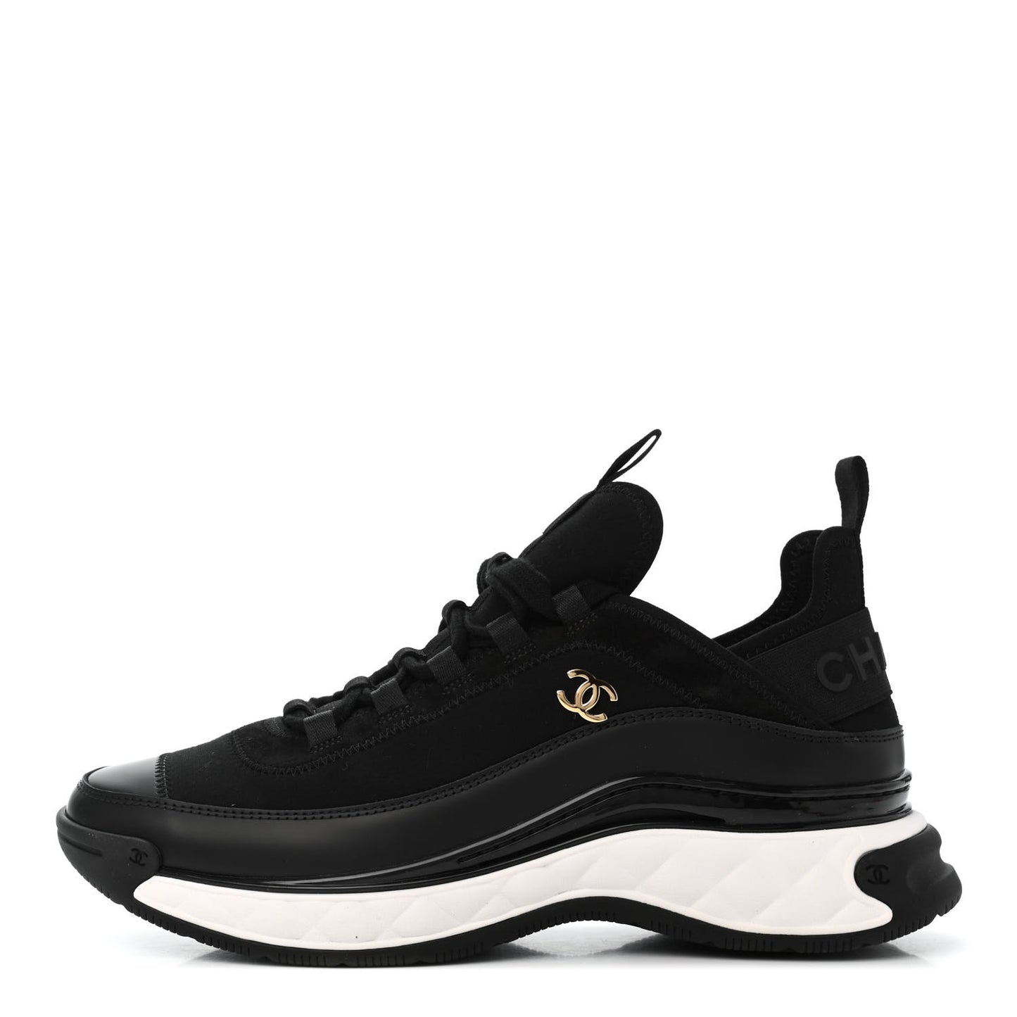 Velvet Calfskin Mixed Fibers CC Sneakers 40 Black