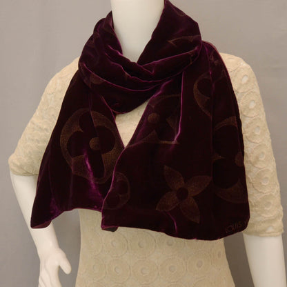 Louis Vuitton Monogram Velours Silk Mousseline Long Scarf Bordeaux 3 of 5