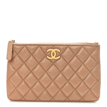 Chanel Shiny Caviar Quilted Small CC Cosmetic Case Beige 1 of 8