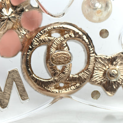 Chanel Resin Pearl Crystal Feather Star CC Brooch Transparent Gold 4 of 4
