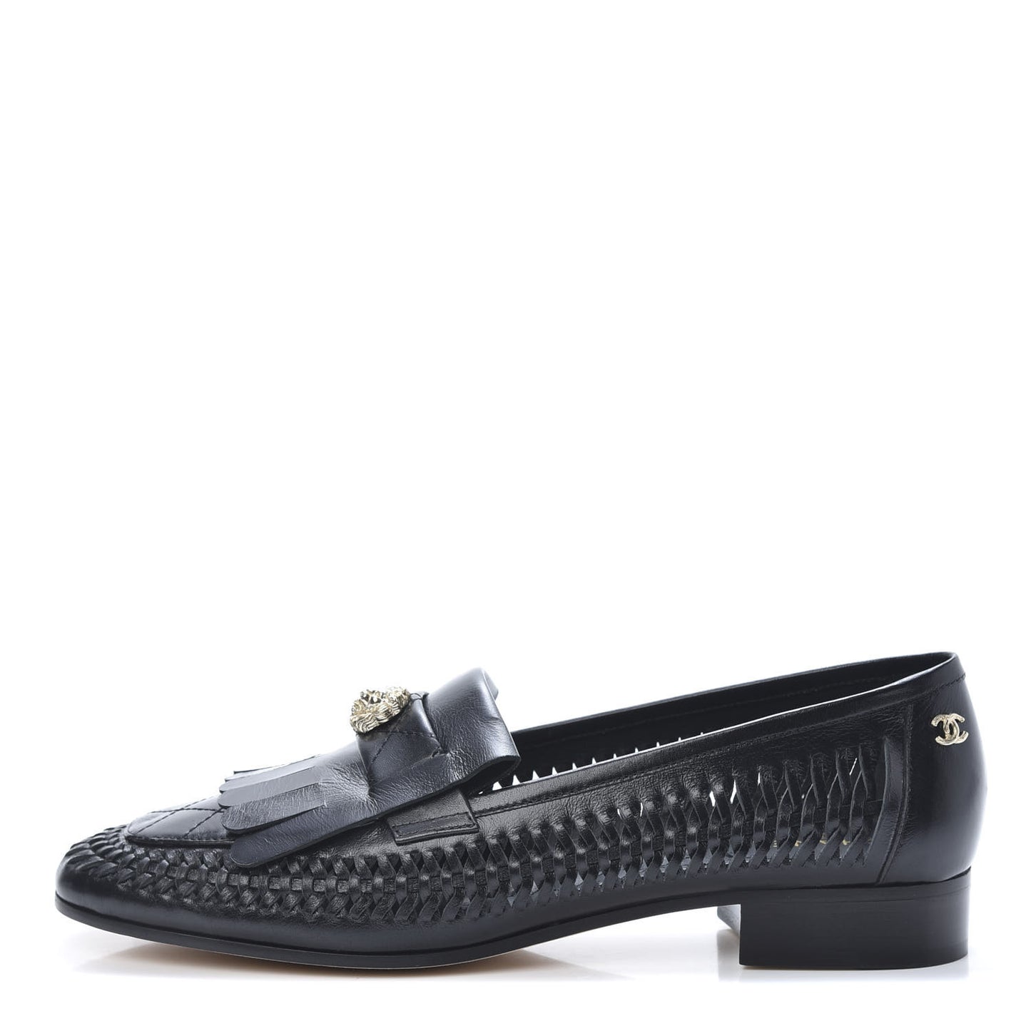 Lambskin Braided Kangaroo Mocassin Loafers 40 Black