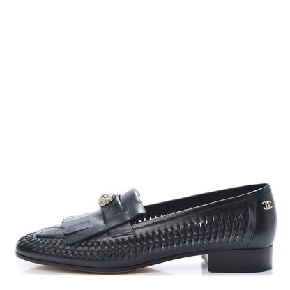Chanel Lambskin Braided Kangaroo Mocassin Loafers 40 Black 1 of 9