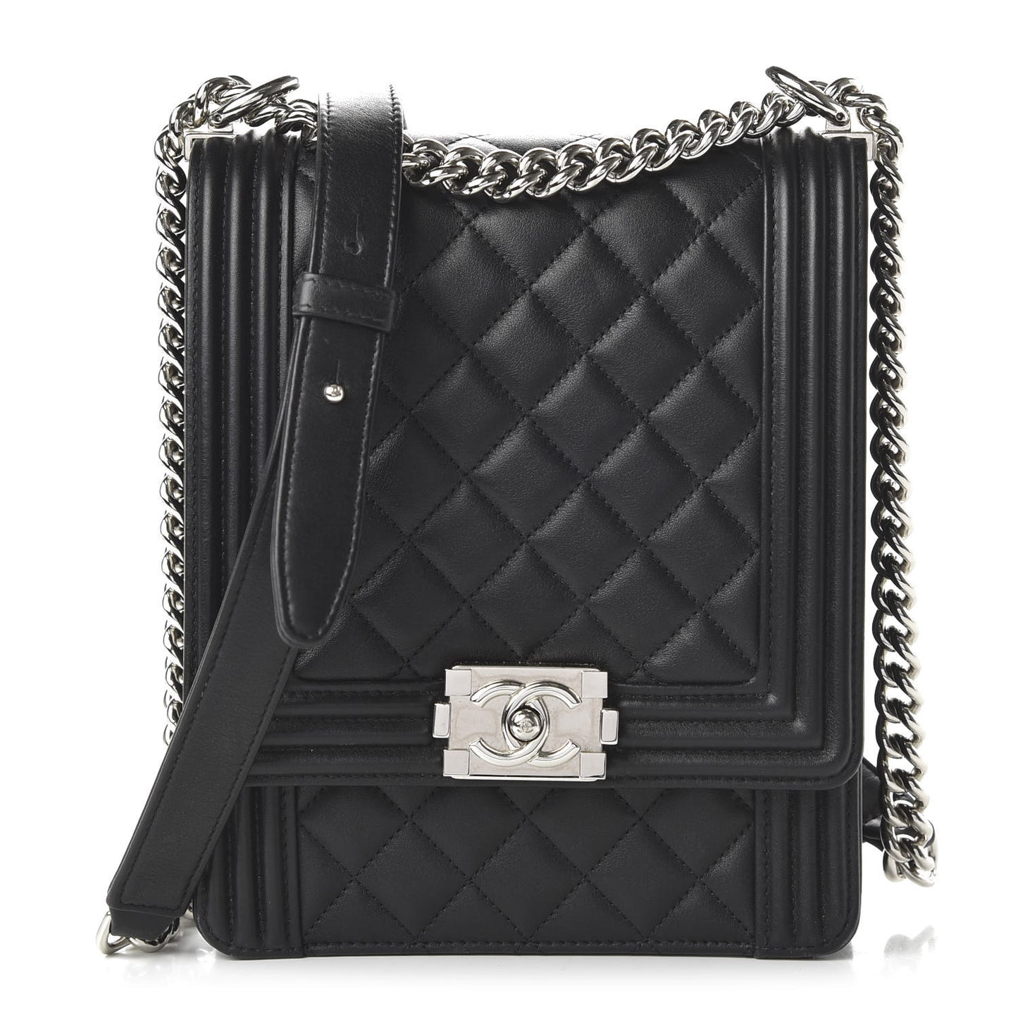 Calfskin Quilted North South Boy Flap Black