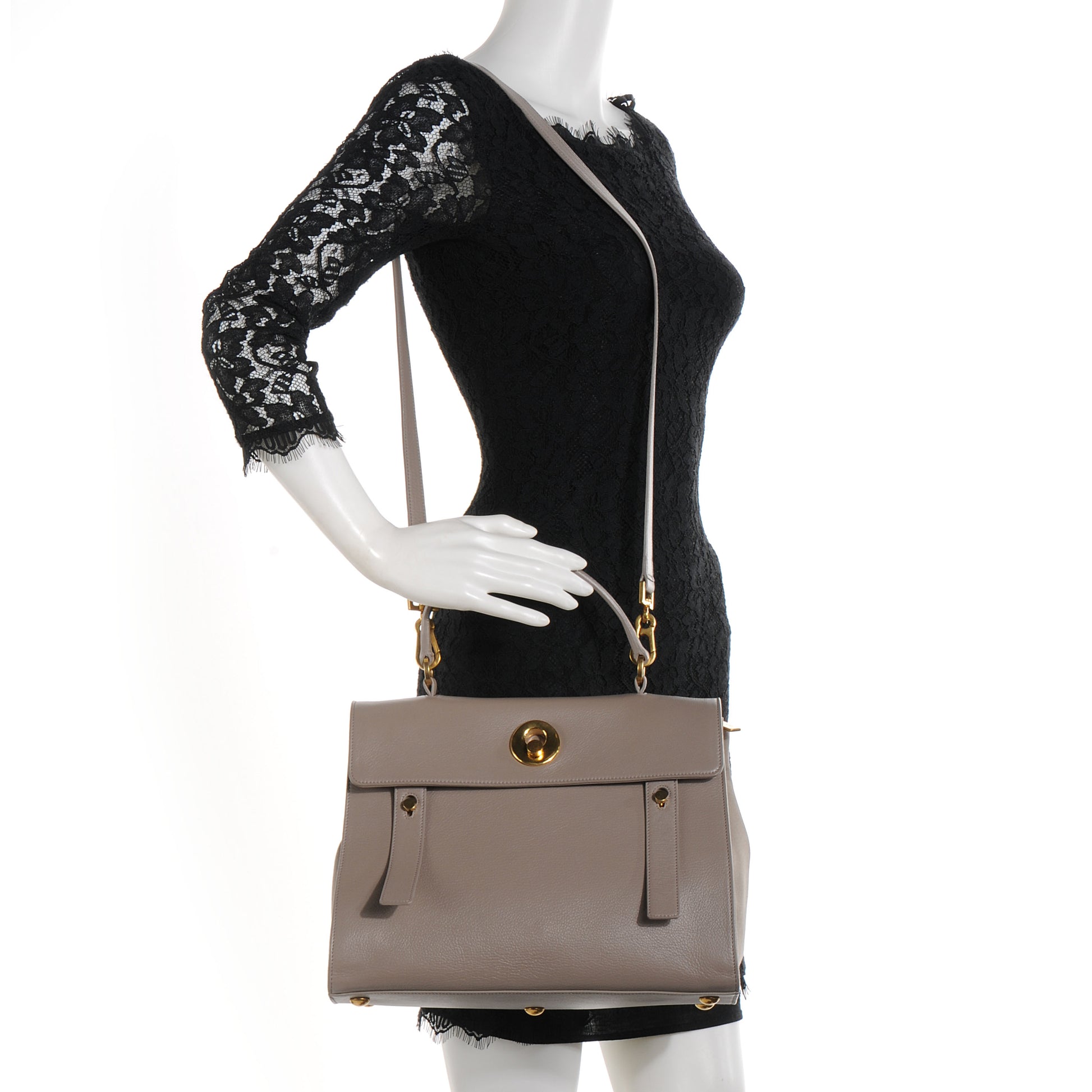 Saint Laurent Leather and Canvas Muse Two Convertible Grey 2 of 9