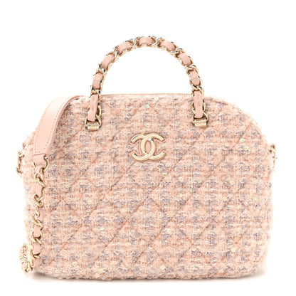 Chanel Cotton Wool Tweed Sequin Quilted Shiny Coco Clutch With Chain Light Pink Beige Ecru 1 of 10