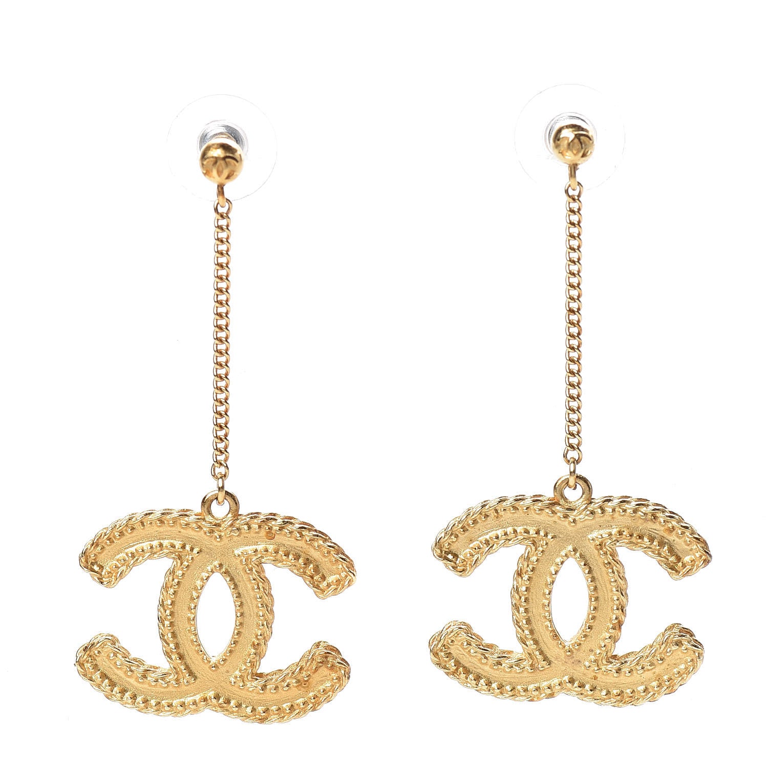 Chanel CC Drop Earrings Matte Gold 1 of 5