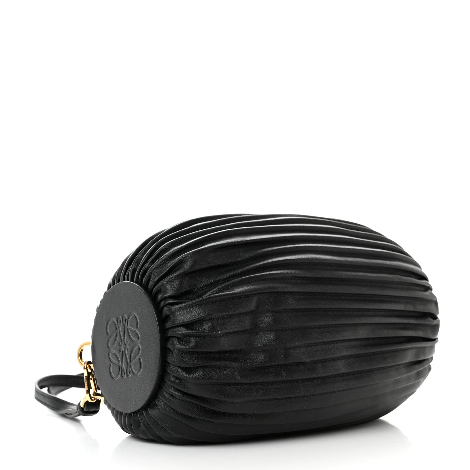 Loewe Lambskin Pleated Bracelet Pouch Shoulder Bag Black 4 of 10