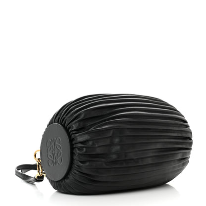 Loewe Lambskin Pleated Bracelet Pouch Shoulder Bag Black 4 of 10