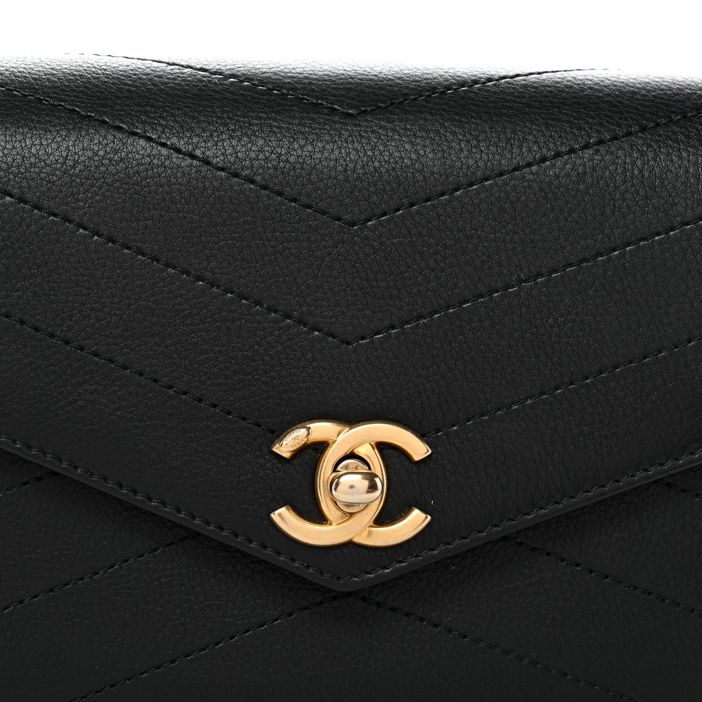 Calfskin Chevron Stitched Coco Waist Bag Black