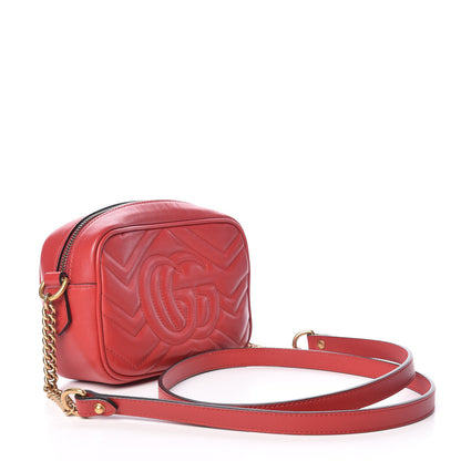 Gucci Calfskin Matelasse Mini GG Marmont Chain Shoulder Bag Hibiscus Red 3 of 10