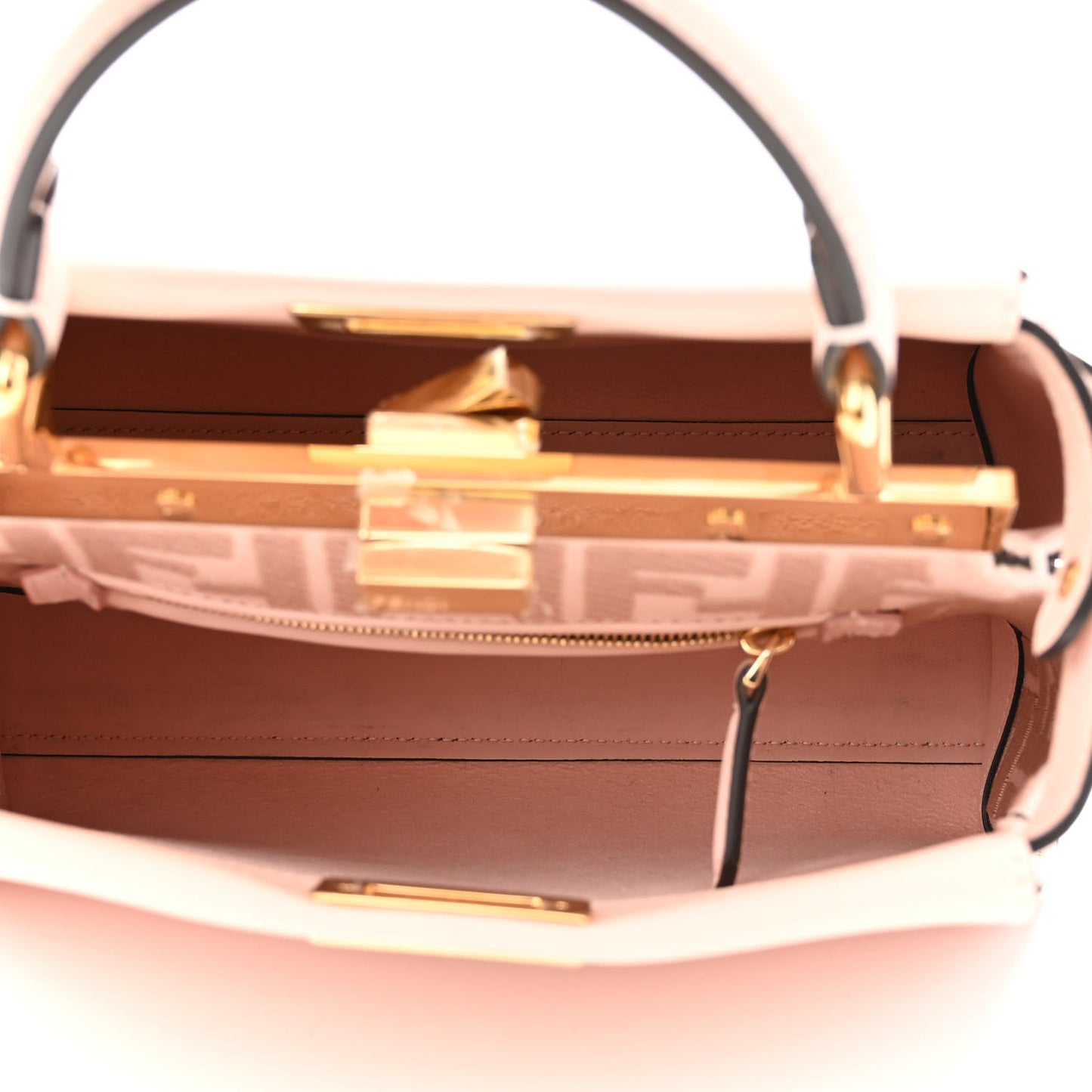 Vitello Seta Canvas FF Embroidered Mini Peekaboo Iconic Satchel Rosa Confetto