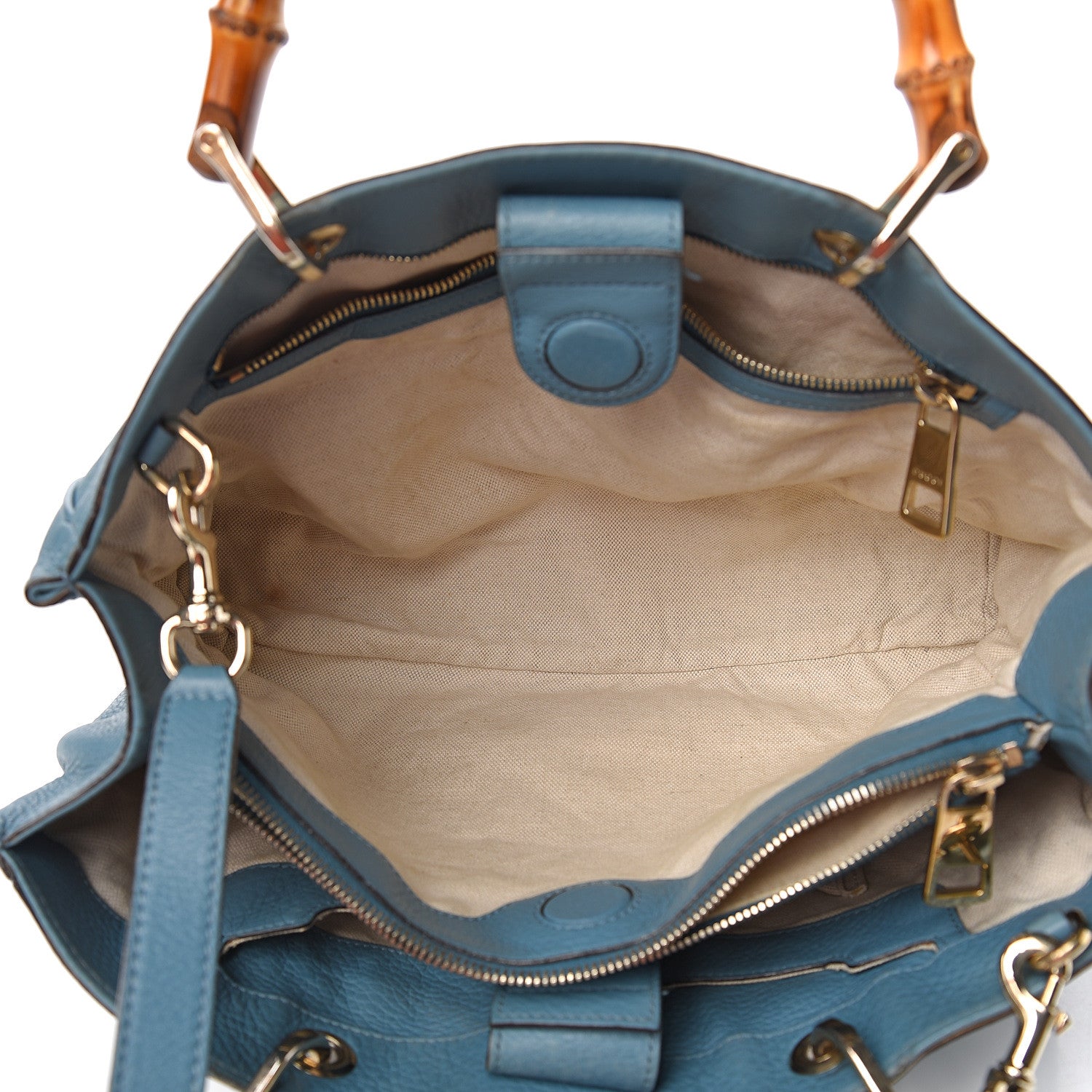 Gucci Pebbled Calfskin Medium Bamboo Shopper Tote Light Blue 4 of 15
