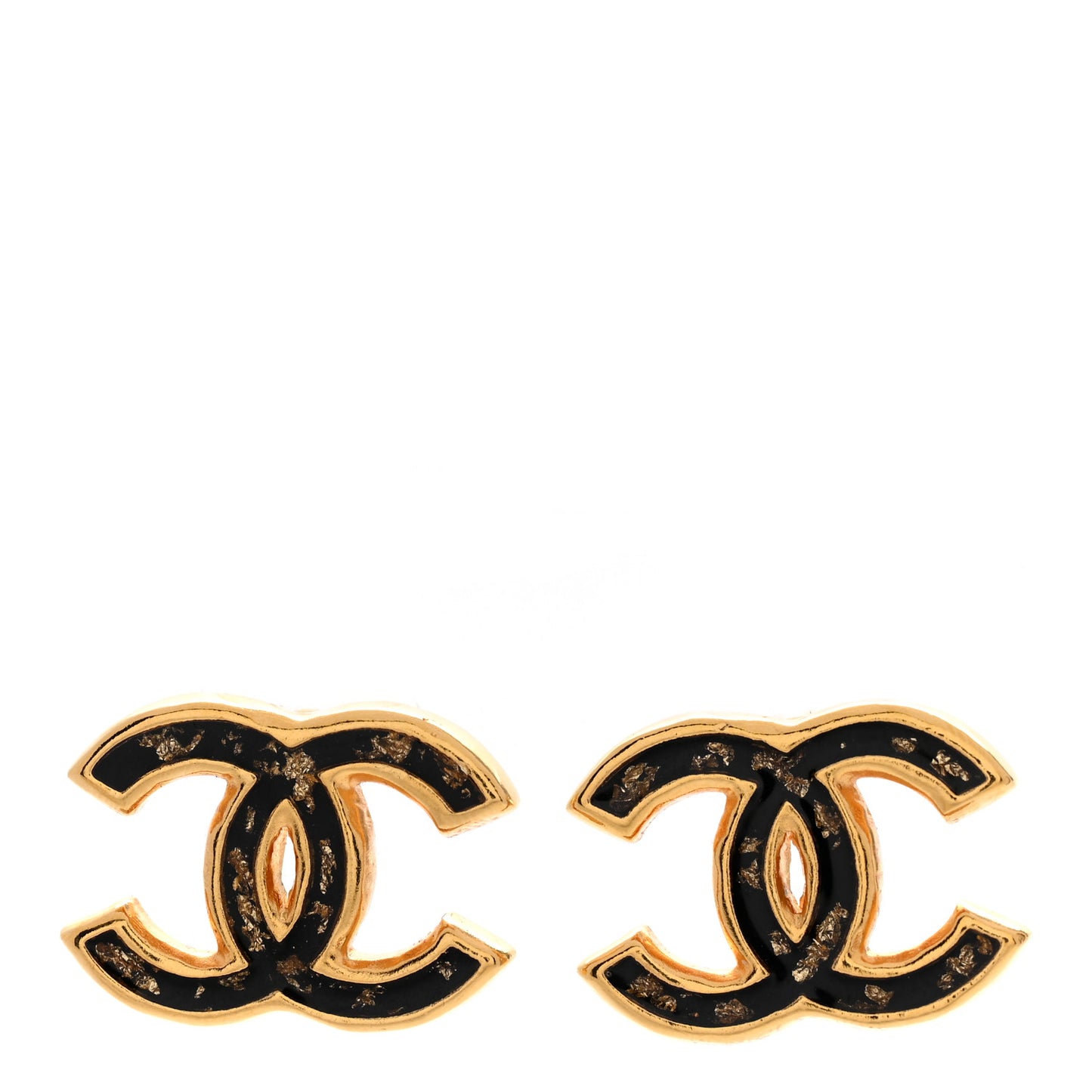 Resin CC Stud Earrings Black Gold