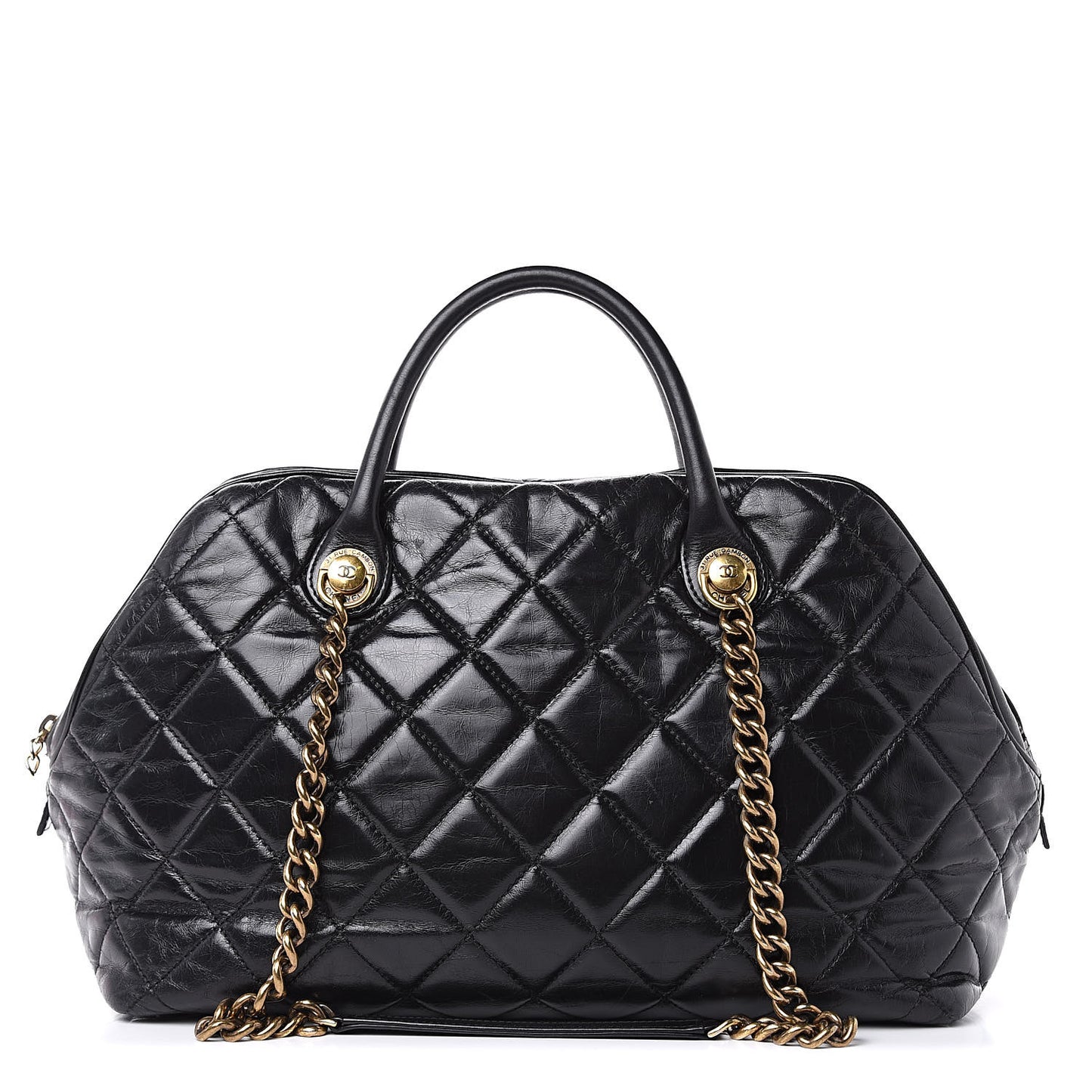 Glazed Calfskin Castle Rock Bowling Bag Black