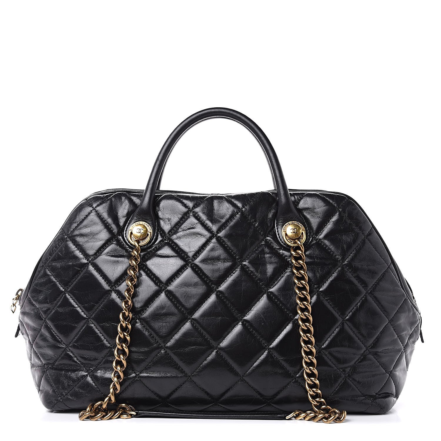 Chanel Glazed Calfskin Castle Rock Bowling Bag Black 1 of 16