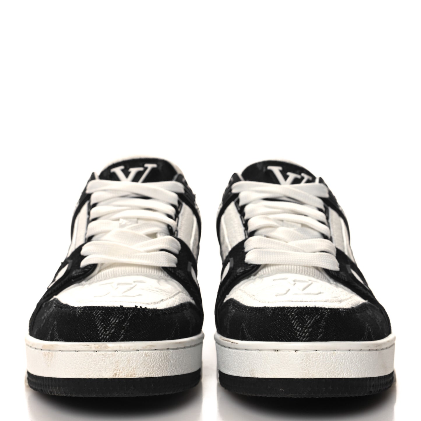 Calfskin Embossed Monogram Denim Mens LV Trainer Sneakers 36.5 Black