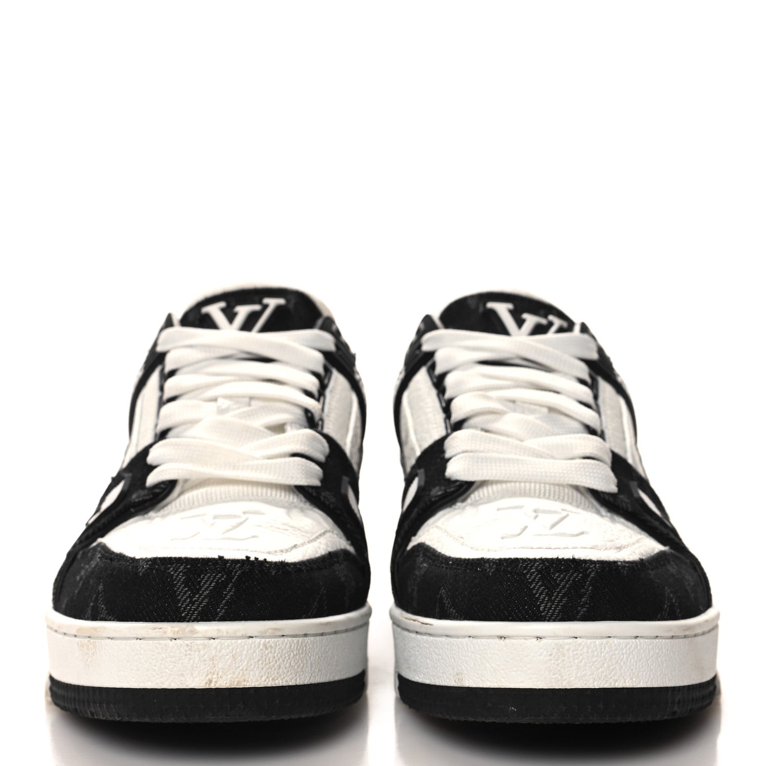 Louis Vuitton Calfskin Embossed Monogram Denim Mens LV Trainer Sneakers 36.5 Black 3 of 8