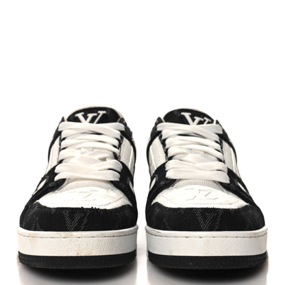 Louis Vuitton Calfskin Embossed Monogram Denim Mens LV Trainer Sneakers 36.5 Black 3 of 8
