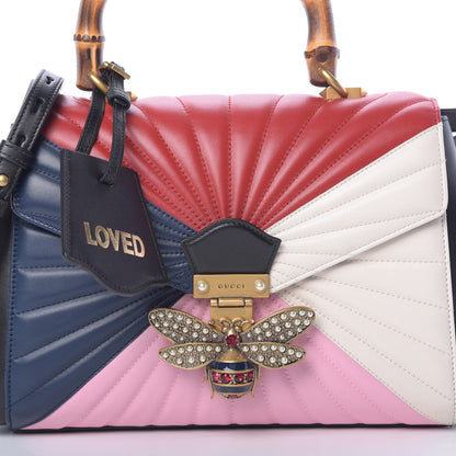 Gucci Calfskin Bamboo Trapuntata Queen Margaret Top Handle Bag Blue Agata Hibiscus Red Mystic White Sugar Pink 8 of 12