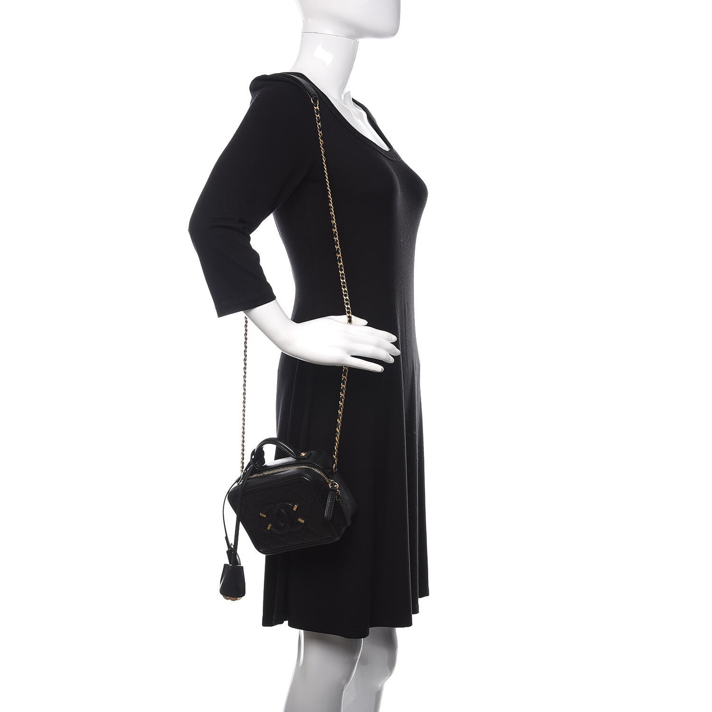 Caviar Quilted Small CC Filigree Vanity Case Black