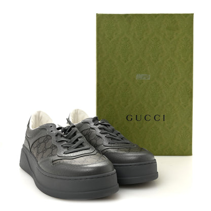 Gucci Textured Dollar Calfskin GG Supreme Monogram Mens Chunky Sneakers 10 Graphite Grey Black Grey 9 of 9