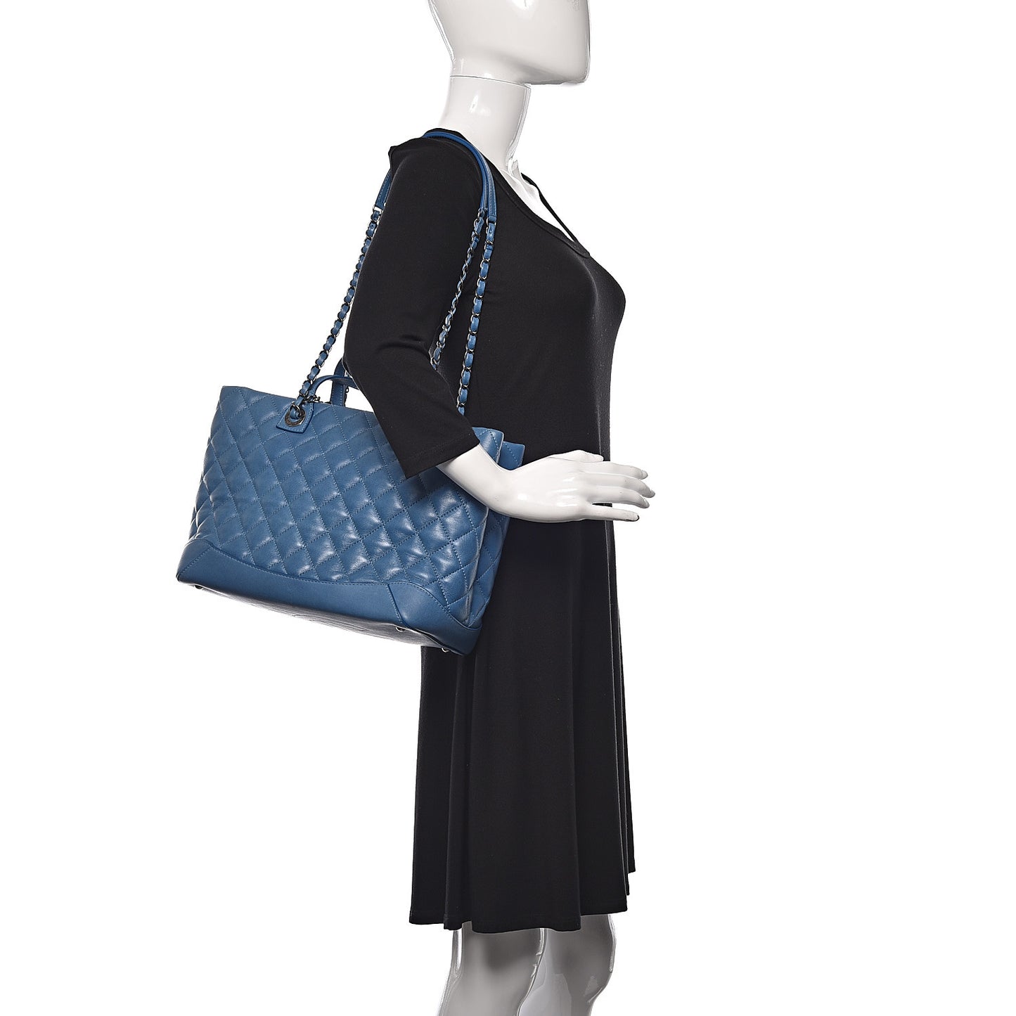 Calfskin Quilted Easy Shopping Tote Blue
