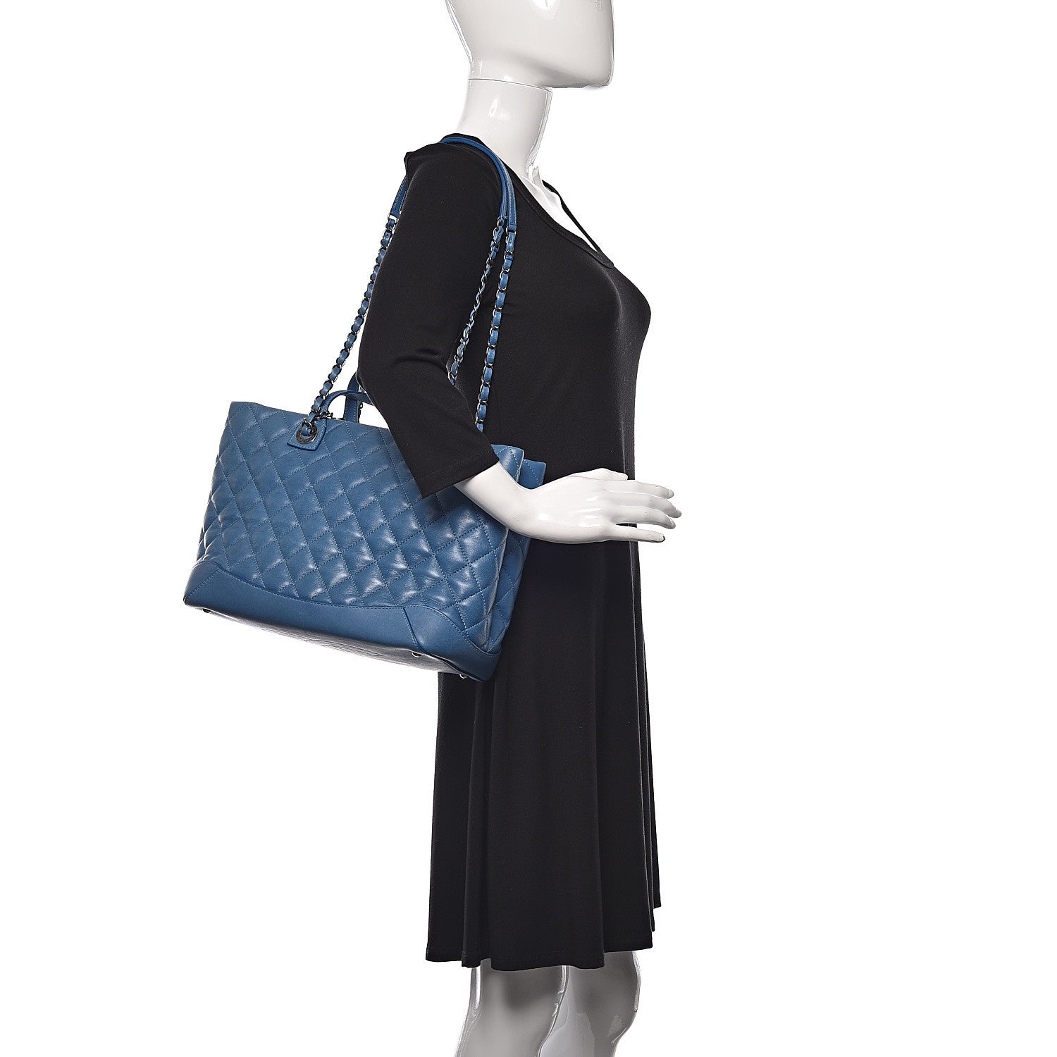 Chanel Calfskin Quilted Easy Shopping Tote Blue 2 of 12