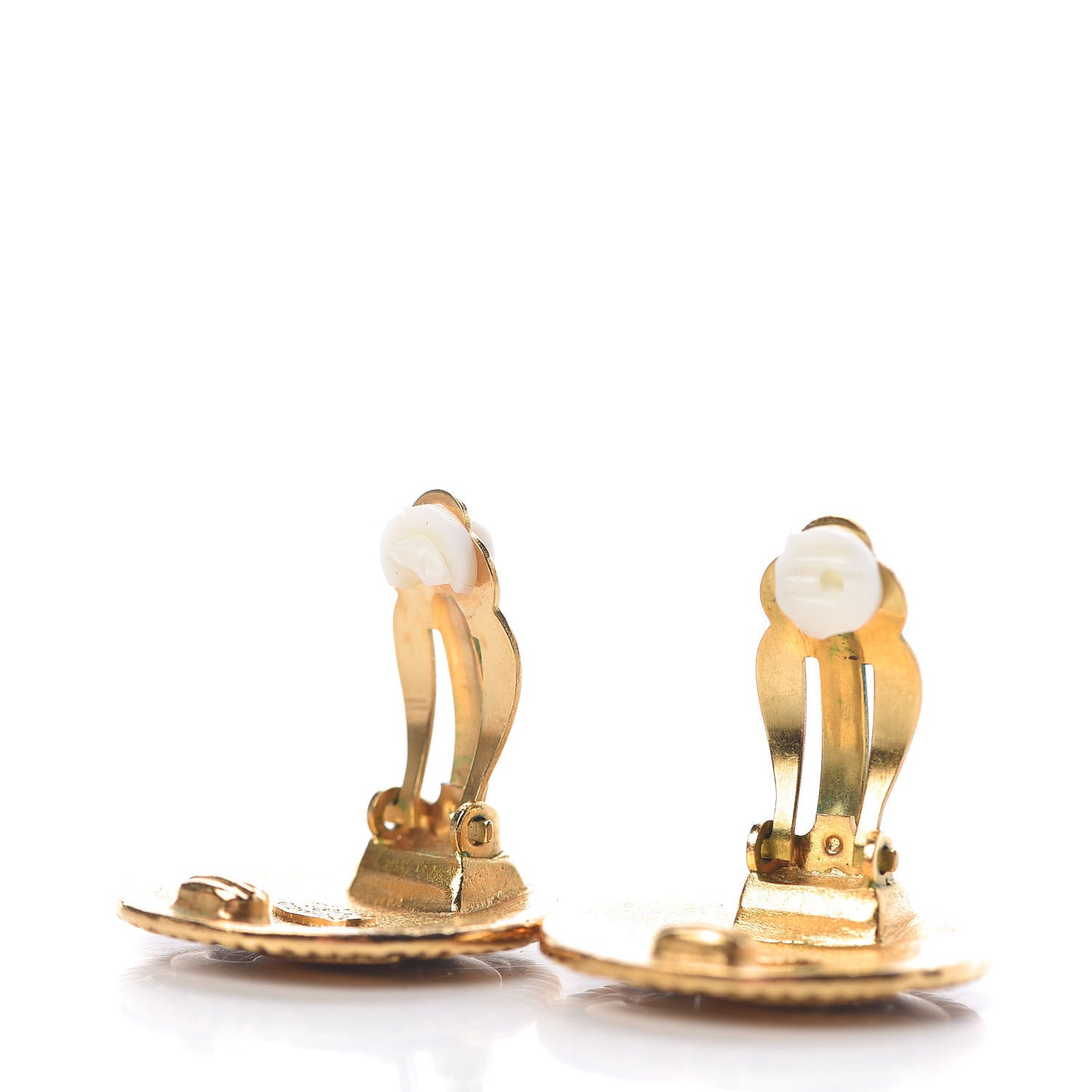 CC Button Clip On Earrings Gold