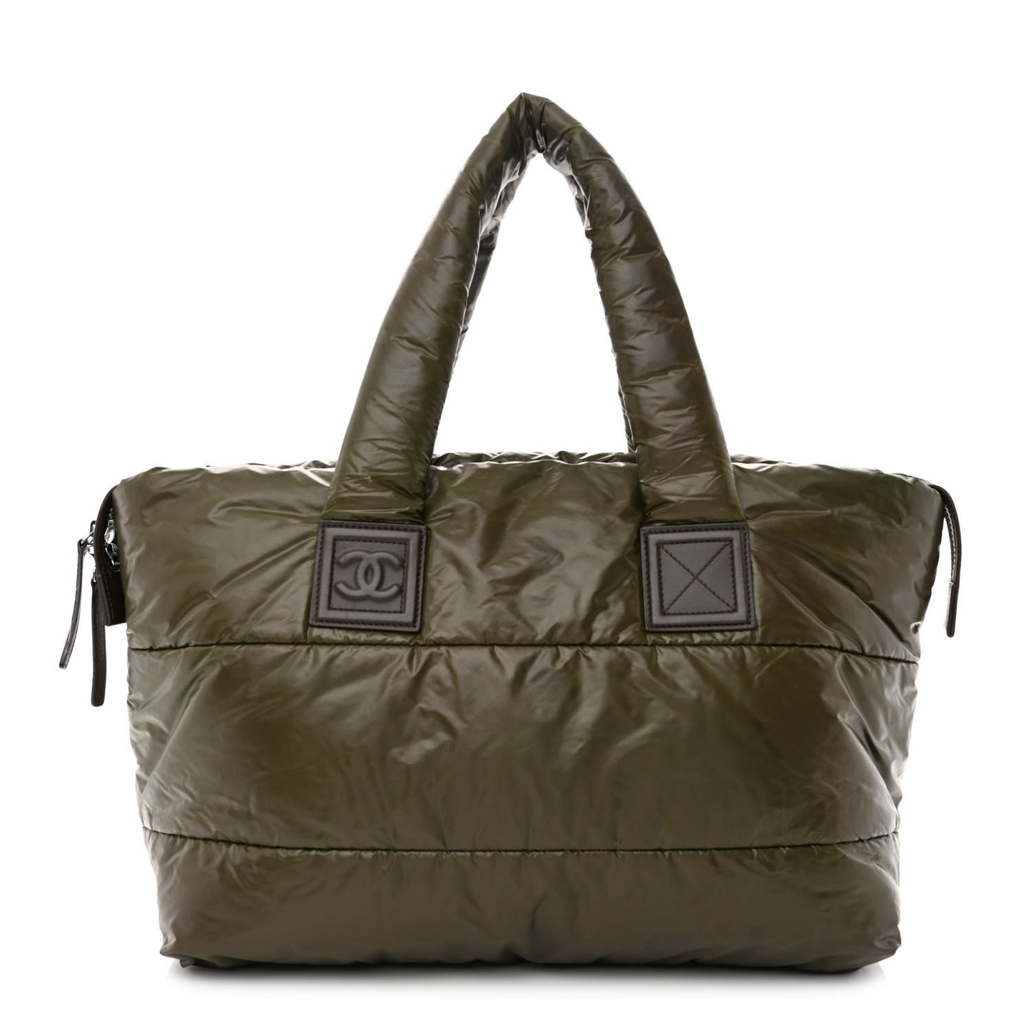Nylon Quilted Medium Coco Cocoon Reversible Tote Khaki