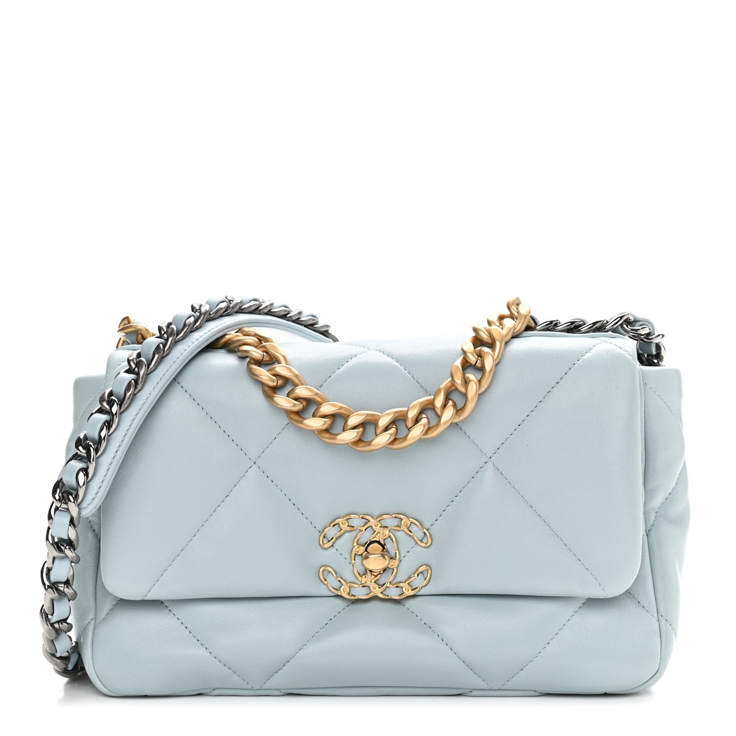 Lambskin Quilted Medium Chanel 19 Flap Light Blue