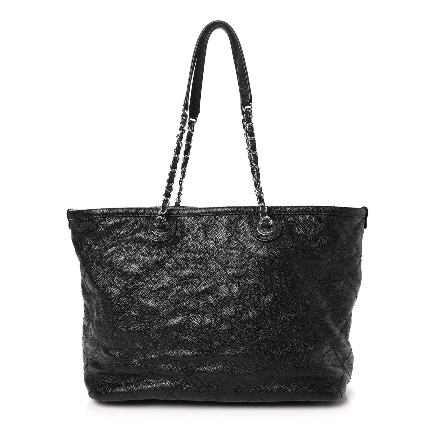 Grained Calfskin Quilted Small Daily Shopping Tote Black