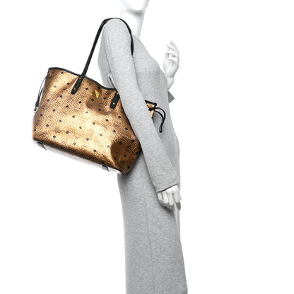 MCM Metallic Visetos Medium Shopper Tote Gold 2 of 10
