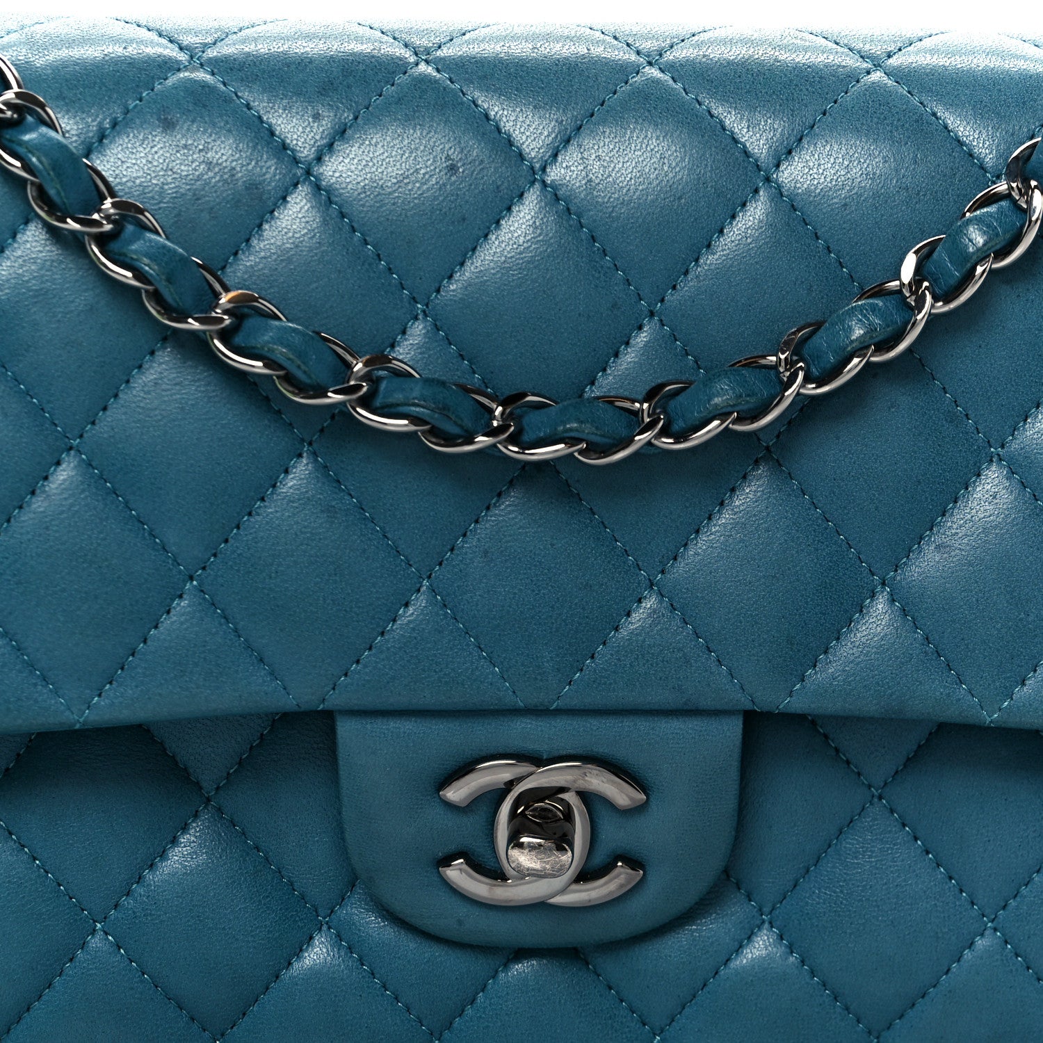 Chanel Lambskin Quilted Medium Double Flap Turquoise 16 of 23