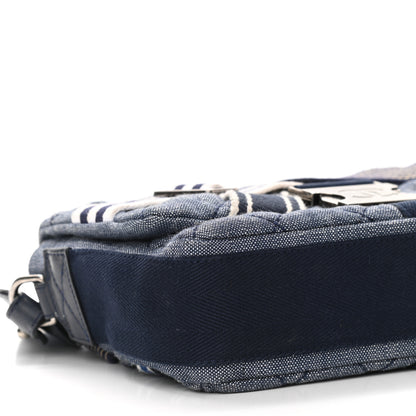 Chanel Denim Quilted Medium Airlines Buckle Messenger Bag Blue 9 of 13